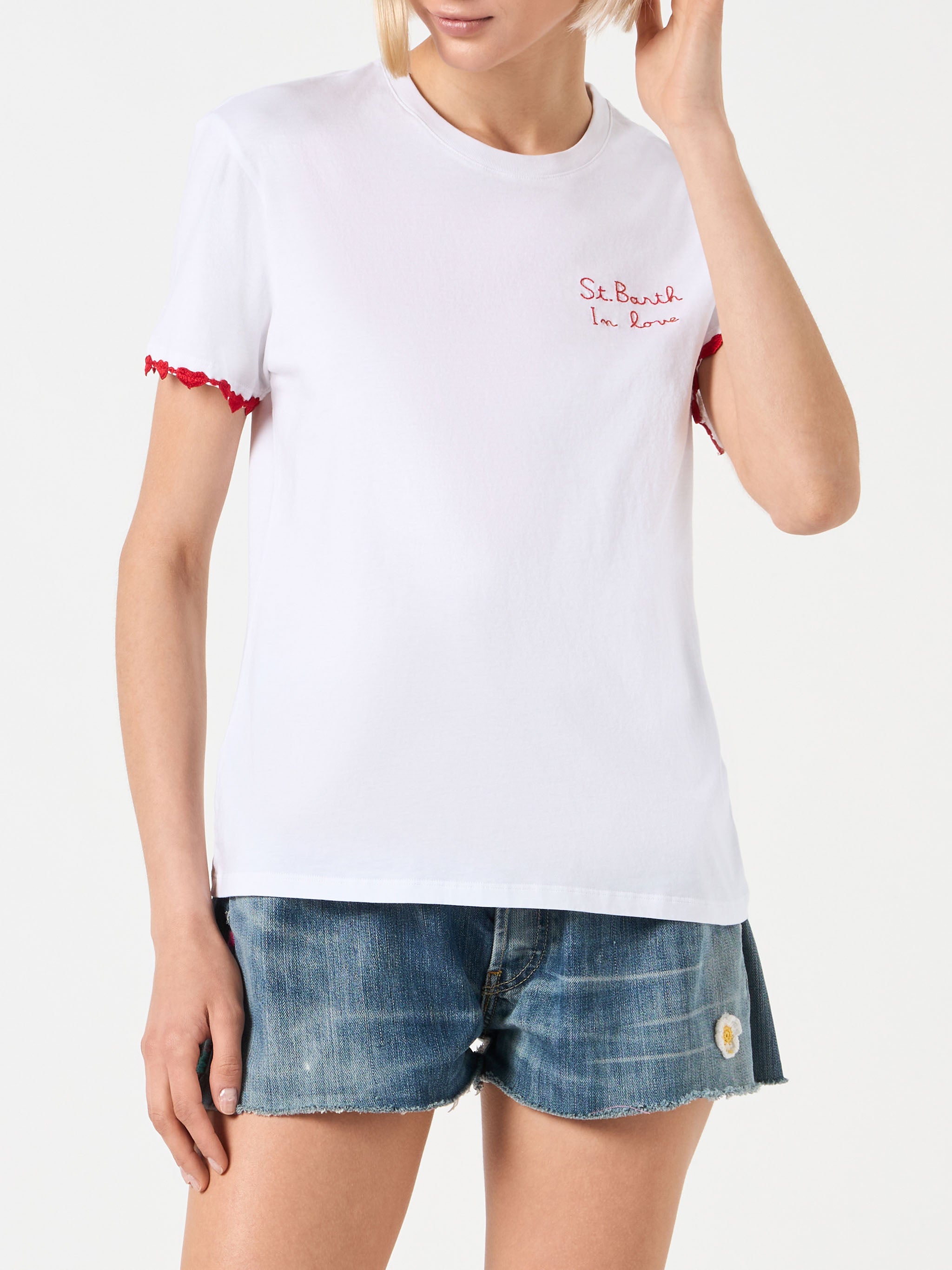 Woman cotton t-shirt with St. Barth In Love embroidery – MC2 Saint