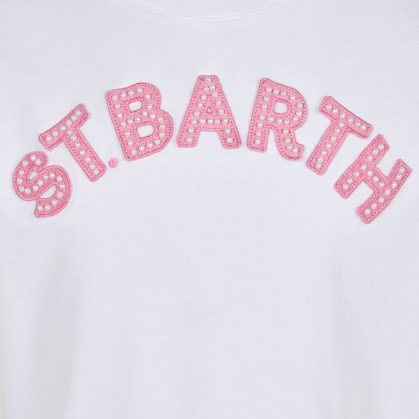 T-shirt da bambina con logo patch St. Barth rosa