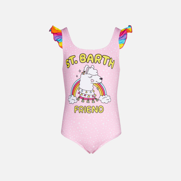 Girl one piece swimsuit with St. Barth Friend print