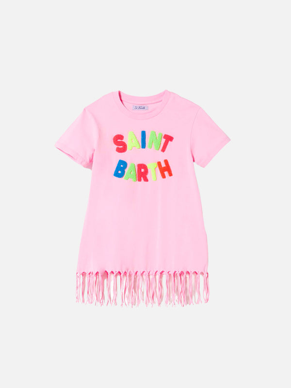 Girl pink cotton dress with fringes