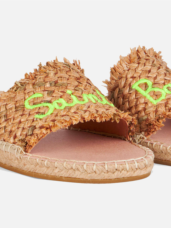 Woman straw espadrillas with fluo yellow embroidery