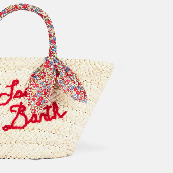 Woman small straw bag with embroidery