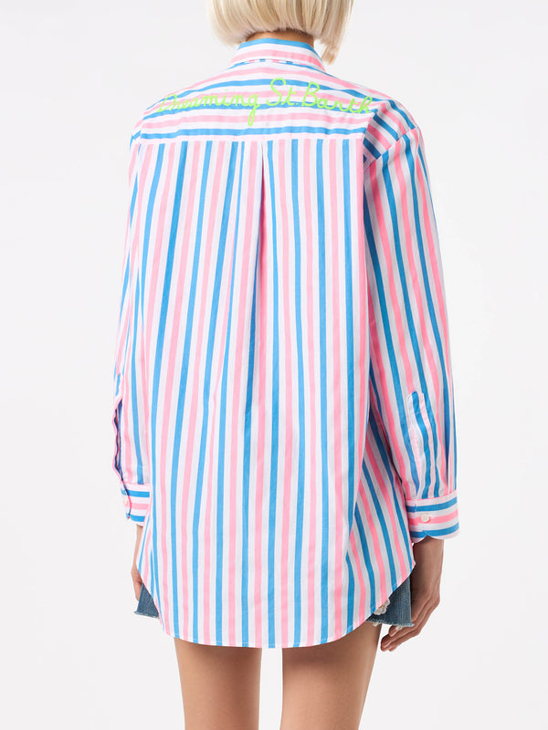 Striped cotton shirt with Dreaming St. Barth embroidery