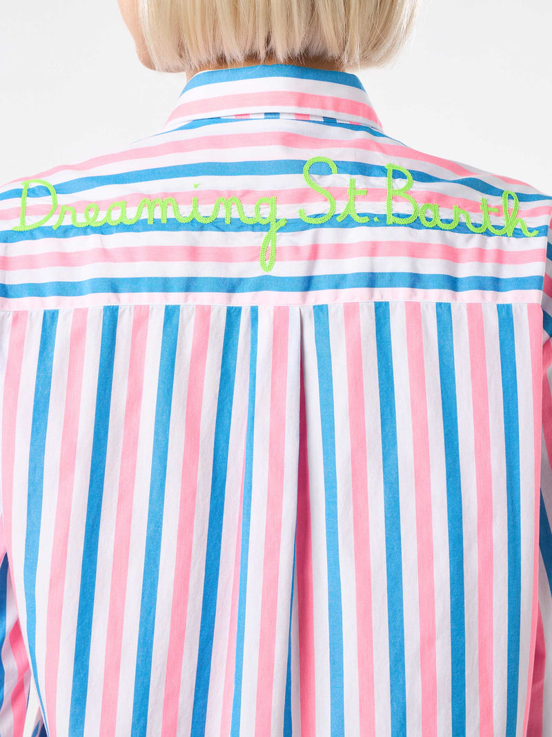 Striped cotton shirt with Dreaming St. Barth embroidery