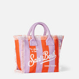 Colette cotton canvas handbag with lilac and red stripes