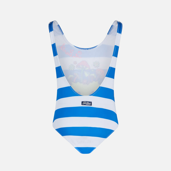 Girl one piece swimsuit with '70 smile print