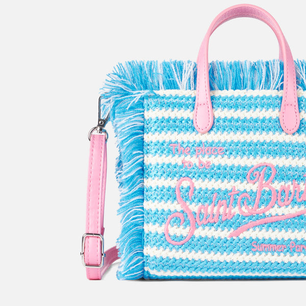 Mini Vanity straw bag with embroidery and stripes