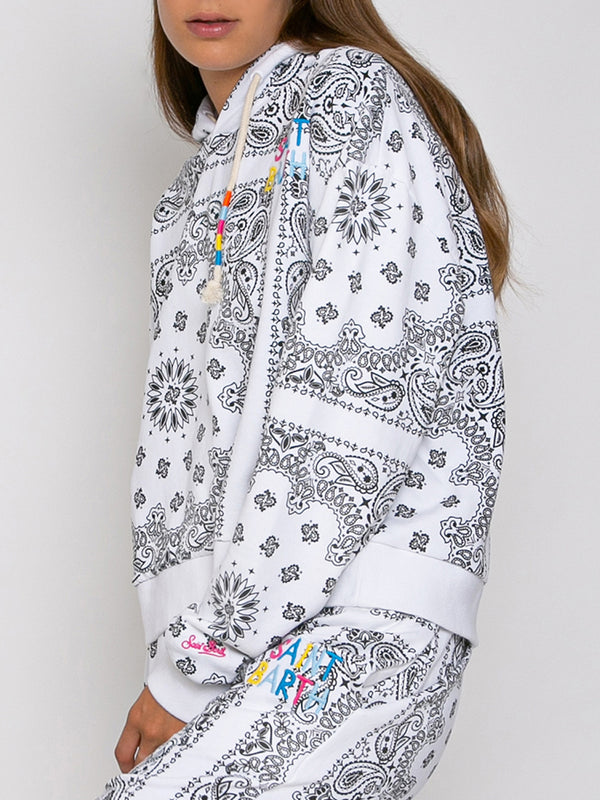 Cotton hoodie with bandanna print
