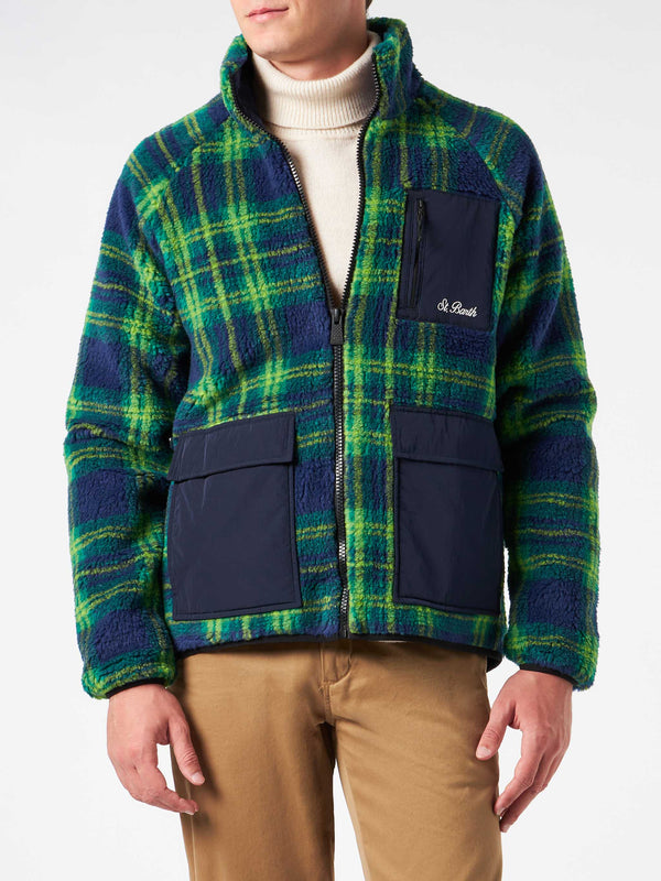 Man sherpa jacket with tartan print