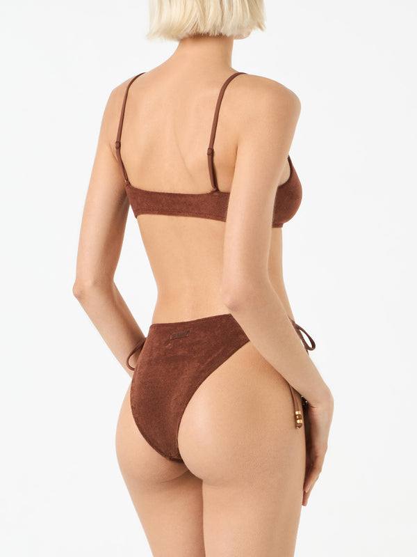 Woman brown terry bralette bikini