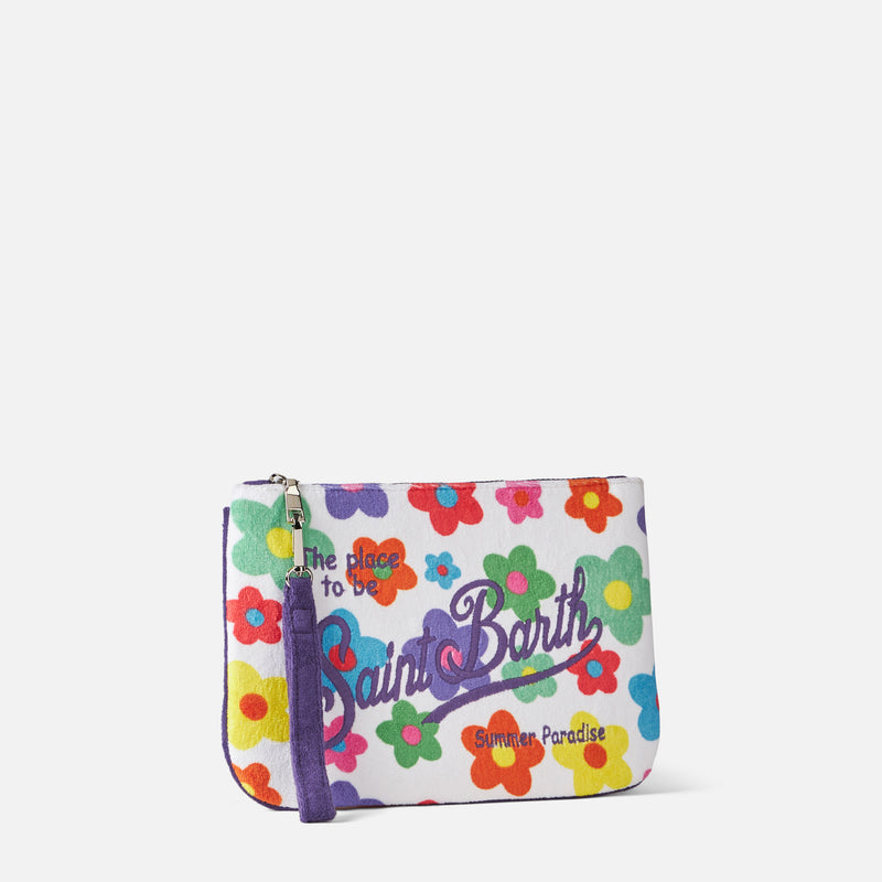 Parisienne terry pouch bag with multicolor daisy print