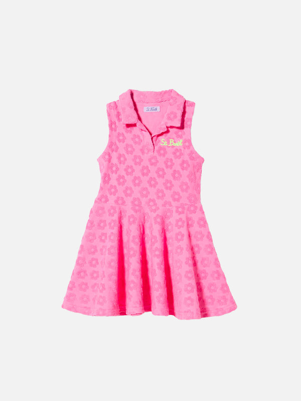 Girl terry dress with embossed daisy pattern