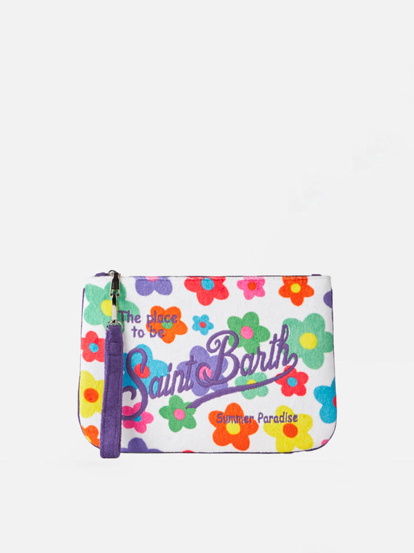 Parisienne terry pouch bag with multicolor daisy print