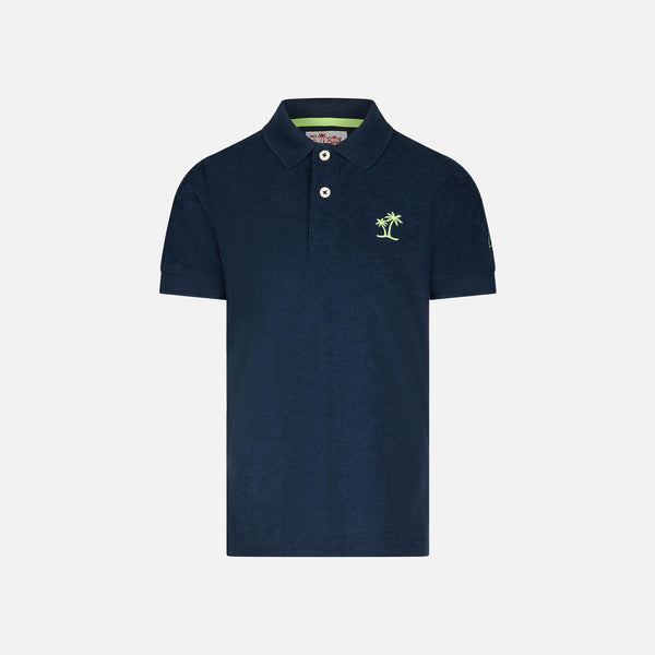 Boy blue terry polo with palm embroidery