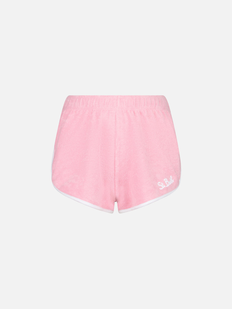 Pantaloncini da donna in spugna rosa con piping | MELISSA SATTA EDIZIONE SPECIALE
