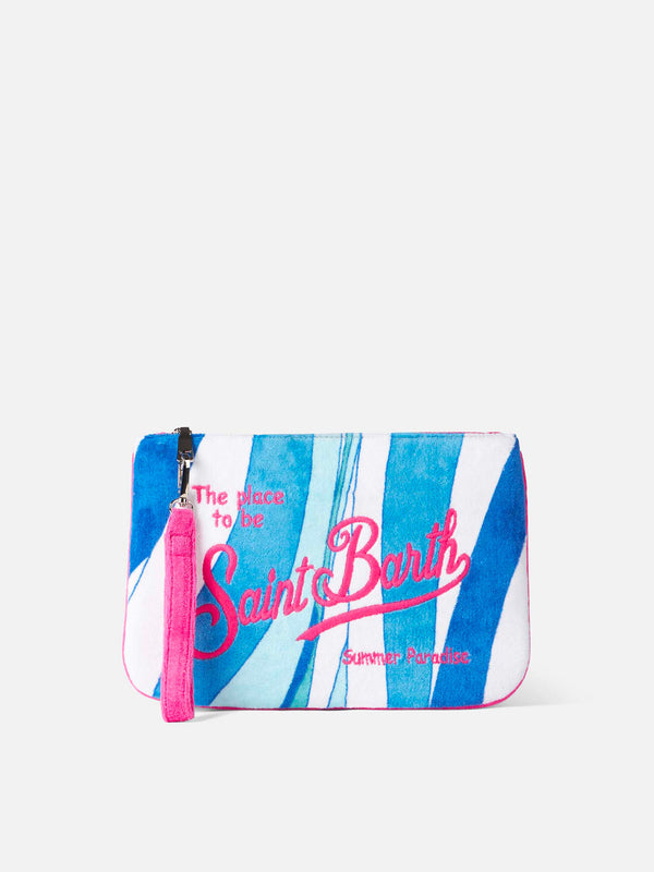 Parisienne terry pouch bag with wave print