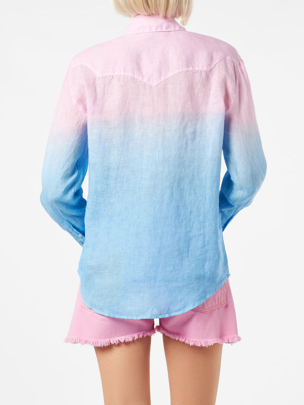 Camicia da donna dai colori sfumati rosa e blu
