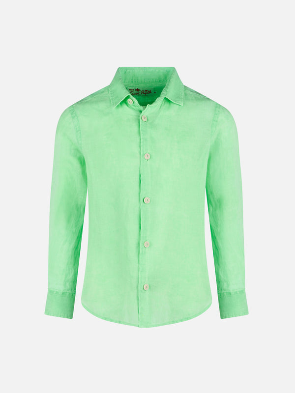 Camicia da bambino in lino verde fluo verde acqua