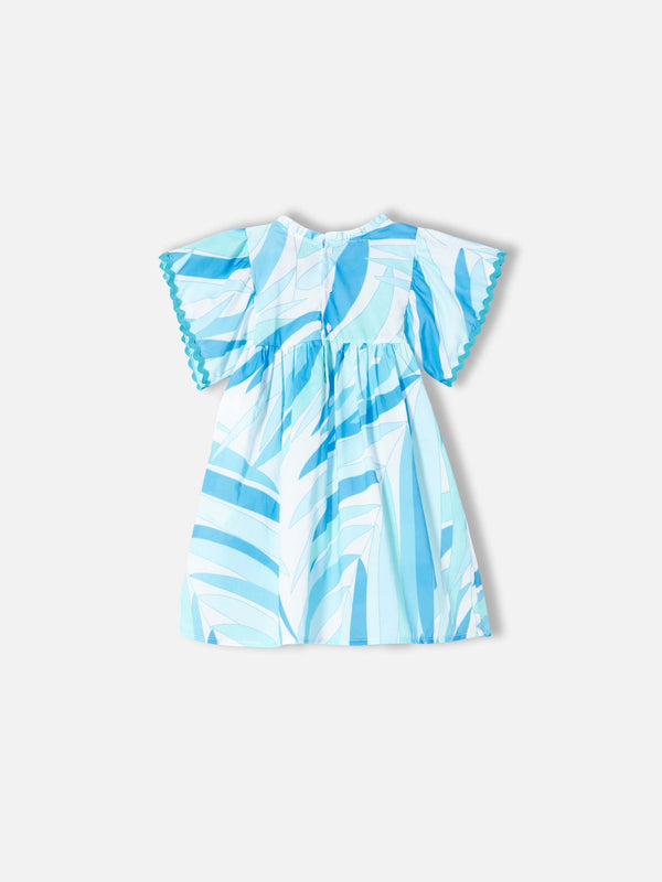 Girl dress with light blue palms print