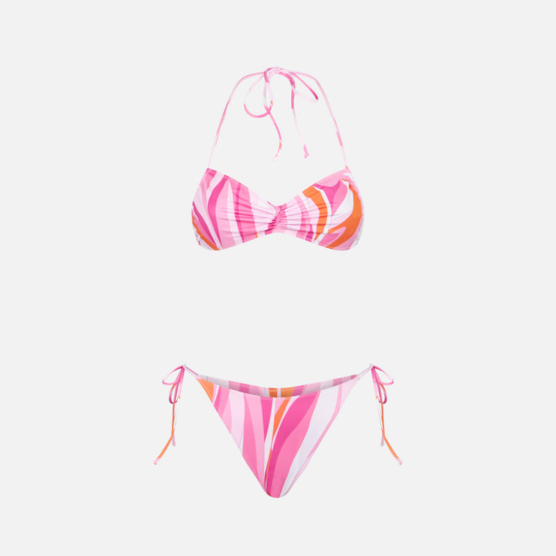 Bikini da donna a fascia con stampa shape wave e charms
