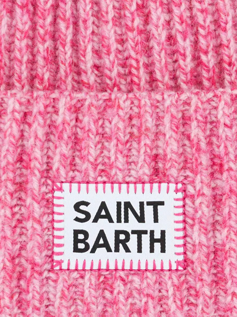 Berretto da bambina rosa mouliné con ricamo Saint Barth