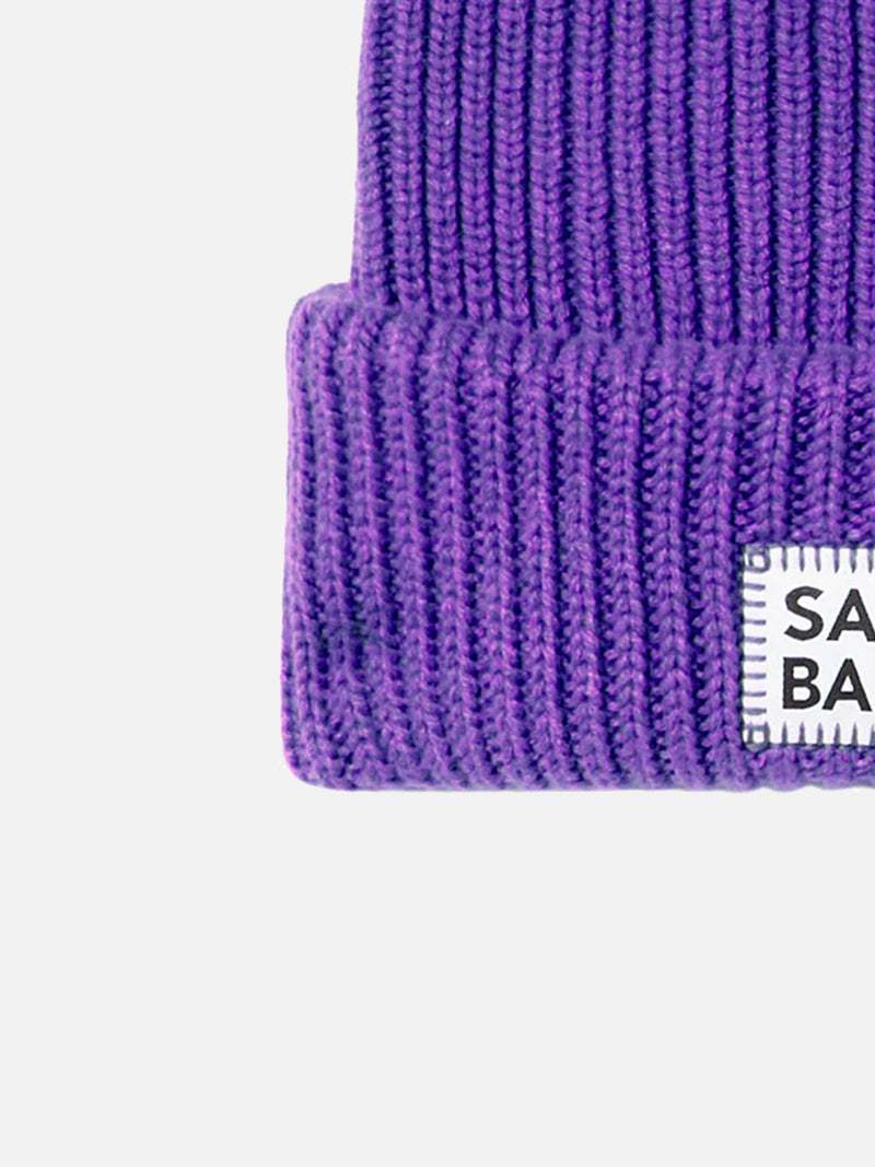 Woman purple knit beanie
