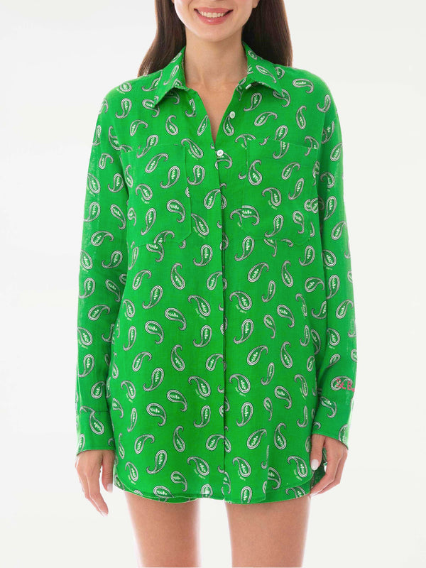 Green paisley linen shirt