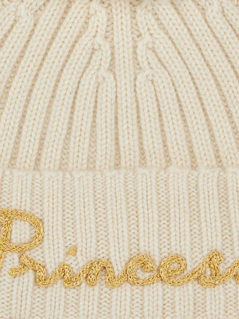 Girl white beanie with Princess embroidery