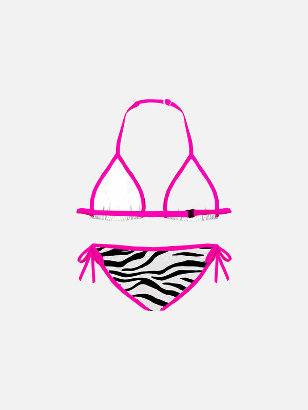 Bikini da bambina a triangolo con stampa zebrata