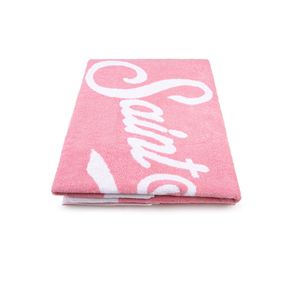 Soft terry beach towel with pink frame
