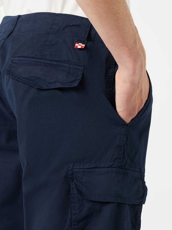 Man blue cotton cargo shorts