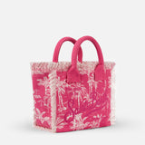 Borsa a mano Colette in tela di cotone rosa con stampa toile de jouy