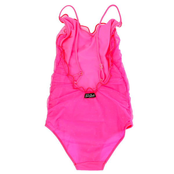 Girl fluo pink  swimsuit with tulle