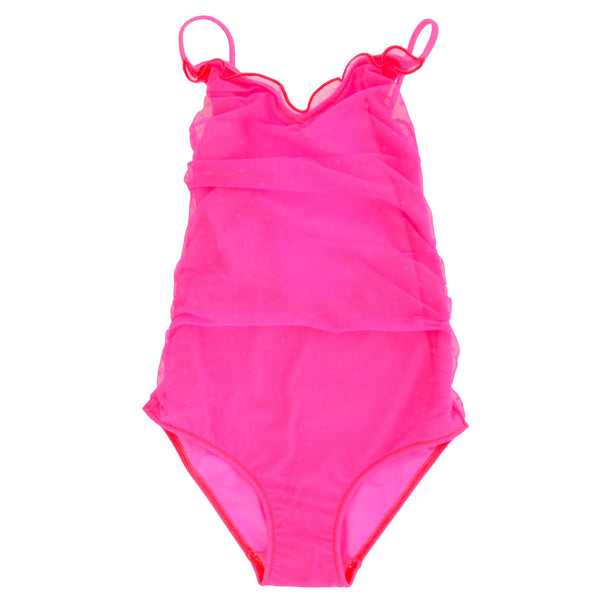 Girl fluo pink  swimsuit with tulle
