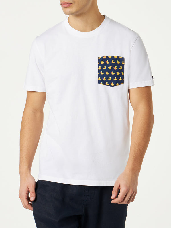 Man cotton t-shirt with ducky print pocket