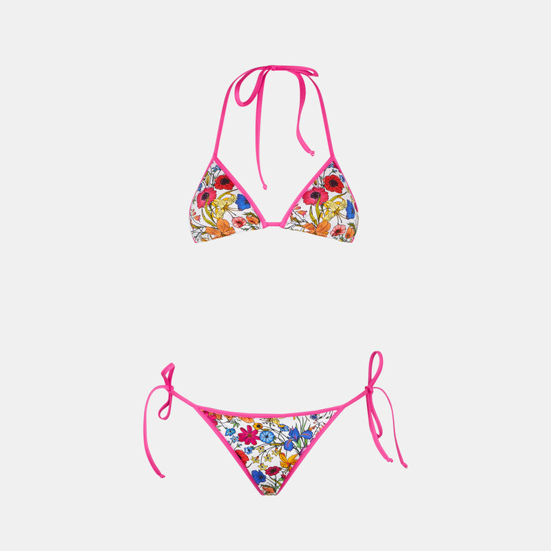 Woman triangle bikini with flower print