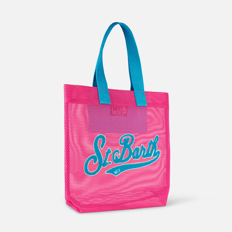 Mesh fuchsia shopper bag with terry patch