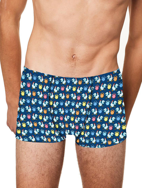 Micro roosters and alarms print underwear boxer