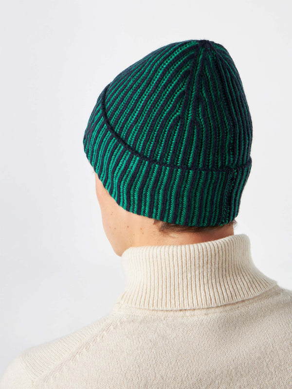 Man knit beanie with embroidery