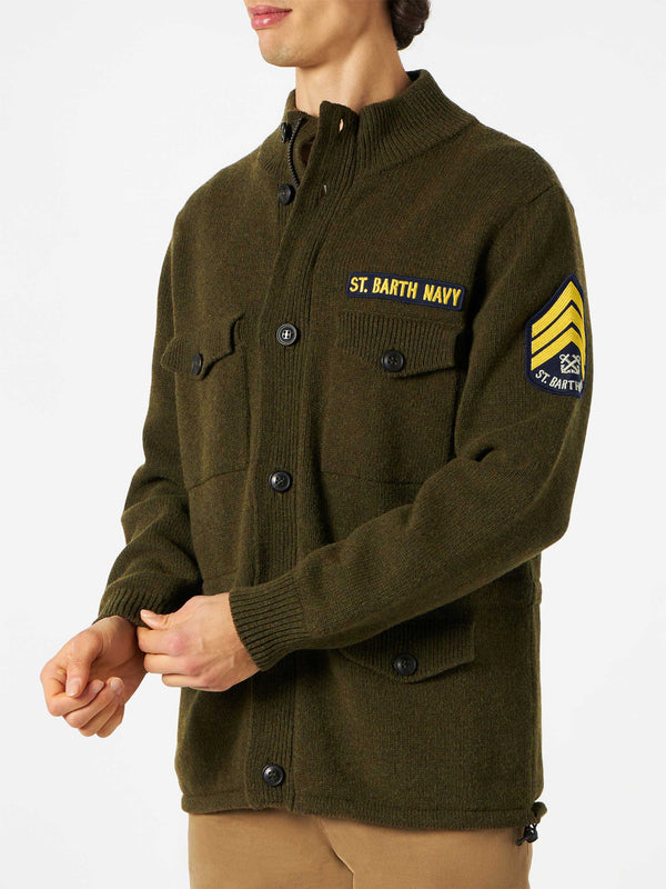 Field jacket in maglia con toppa