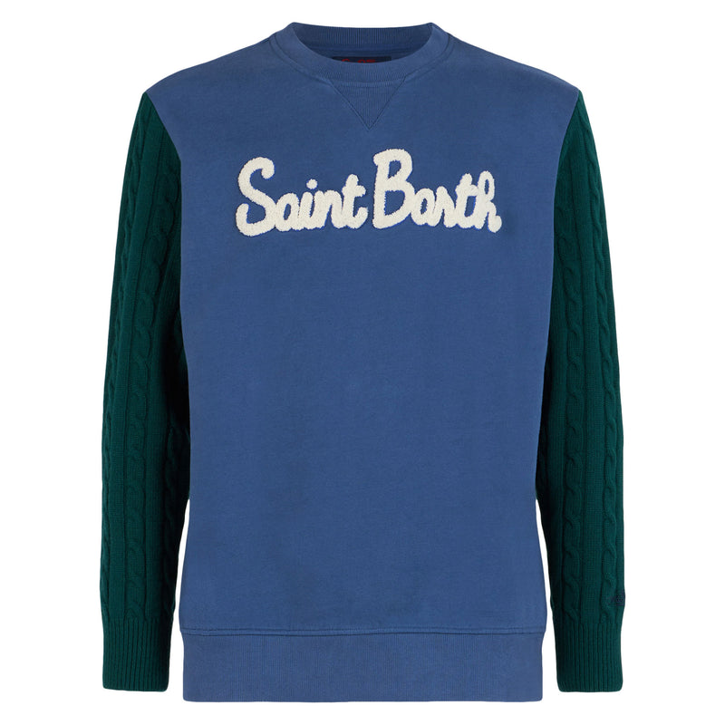 Man sweatshirt with knitted sleeves