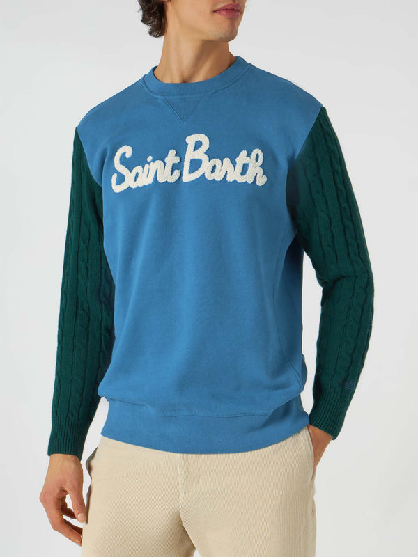 Man sweatshirt with knitted sleeves