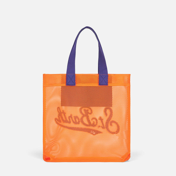 Mesh orange shopper bag with front terry embroidery
