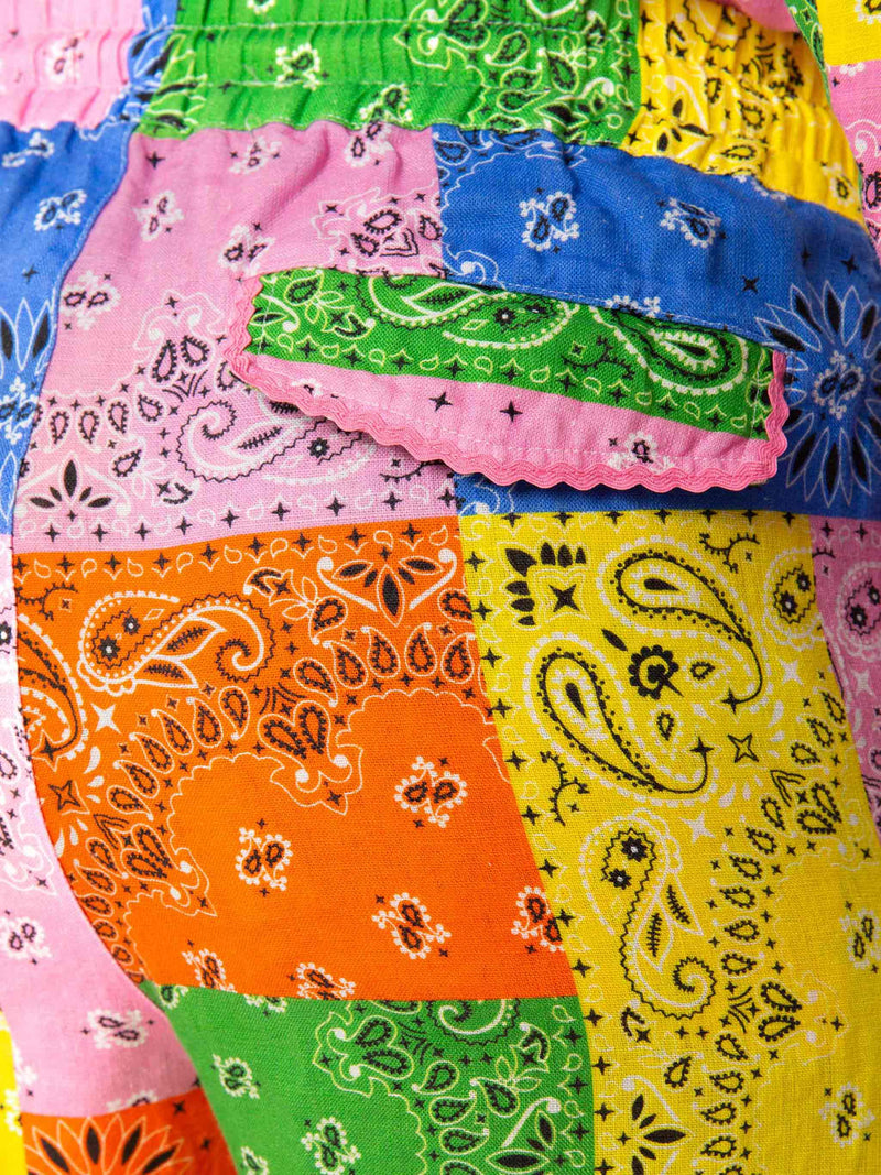 Woman linen pants with multicolor bandanna print