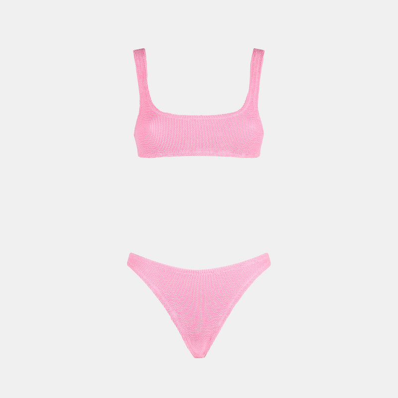 Woman pink crinkle bralette bikini