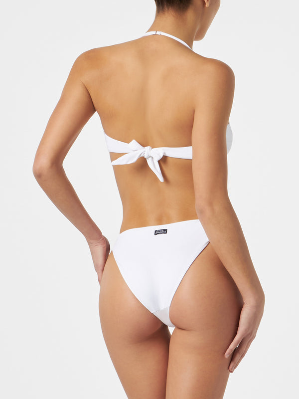 Woman white bandeau bikini