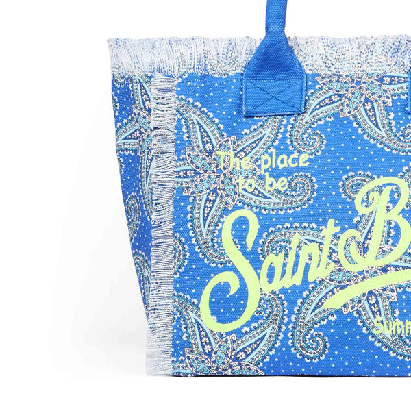 Vanity canvas shoulder bag with paisley star print