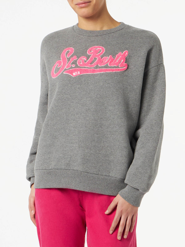 Woman fleece sweatshirt with pink terry logo