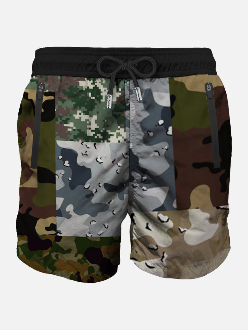 Man camouflage zipped swim shorts