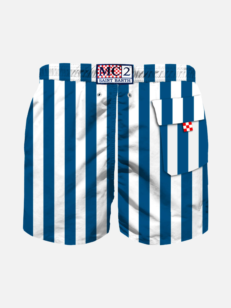 Boy swim shorts with navy blue stripes